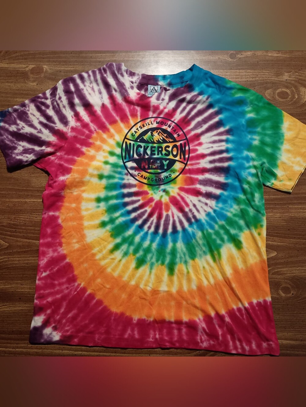 Tie-Dye Spiral Summer T-Shirt - Large // Multicolor Rainbow Tee Shirt Hippie NY